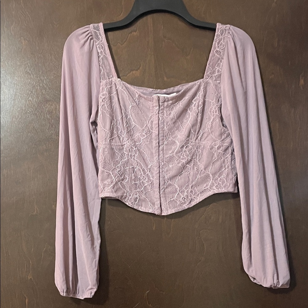 Elegant Lace Long Sleeve Top in purple